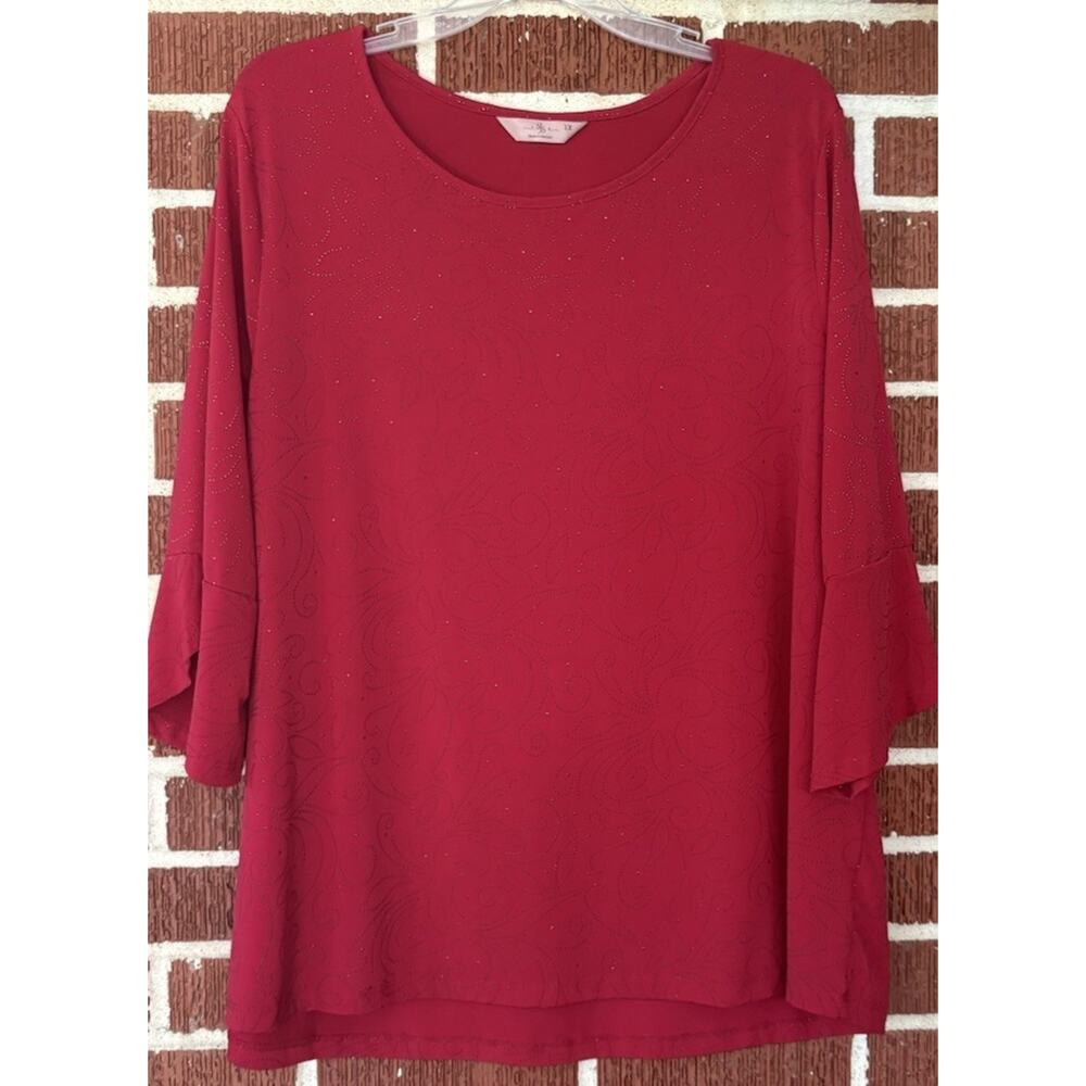SJS Red Embellished Knit Blouse 3/4 Sleeves Size 1X